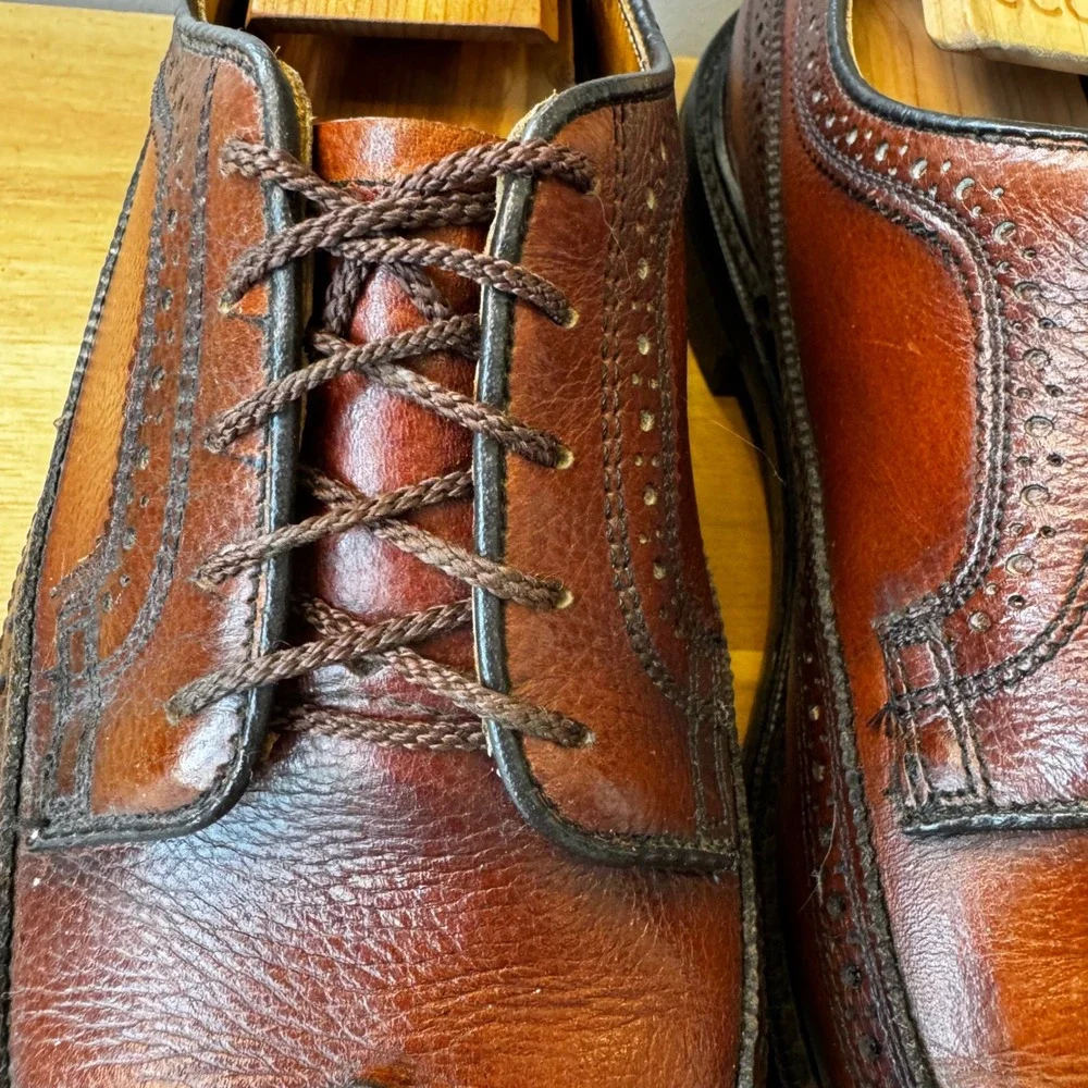 Dexter Men 10 EEE Brown Pebble Grain Leather Longwing Wingtip Brogue Shoes USA